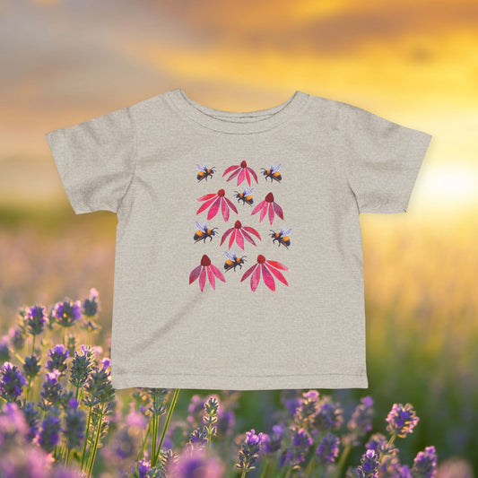 Infant Tee — Pink Coneflowers & Bumblebees Native Pollinator Baby Shirt