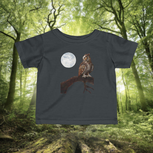 Moonlit Owl on Branch Infant Tee | Woodland Night Nursery Shirt
