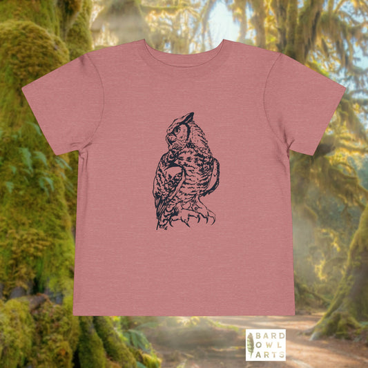 Hand-Drawn Owl Toddler Tee | Great Horned Owl Illustration