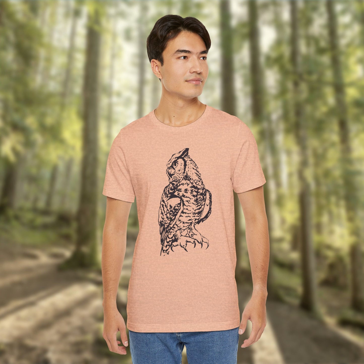 Personalizable Great Horned Owl illustration T-Shirt | Wildlife sketch tee