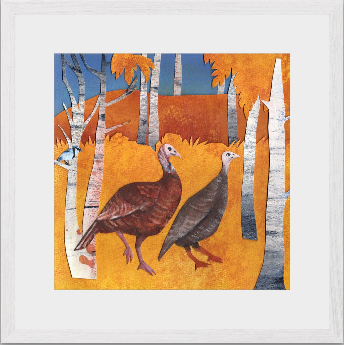 Wild Turkey in Autumn Woodland Grove: giclee print of handmade original: woodland nursery, framing options, made in USA