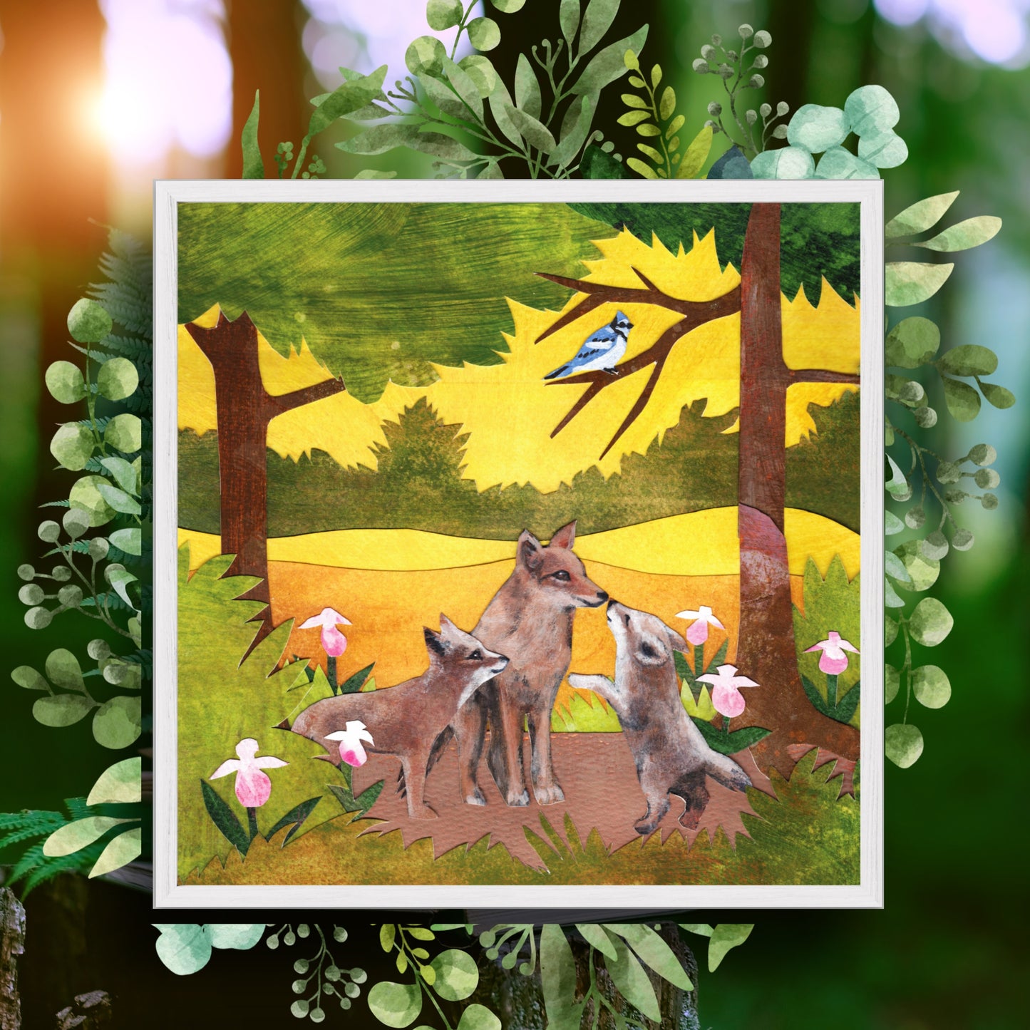 Woodland Coyote Giclee Print: Woodland Nursery Art, Hand Made Design, Oak Frame Option