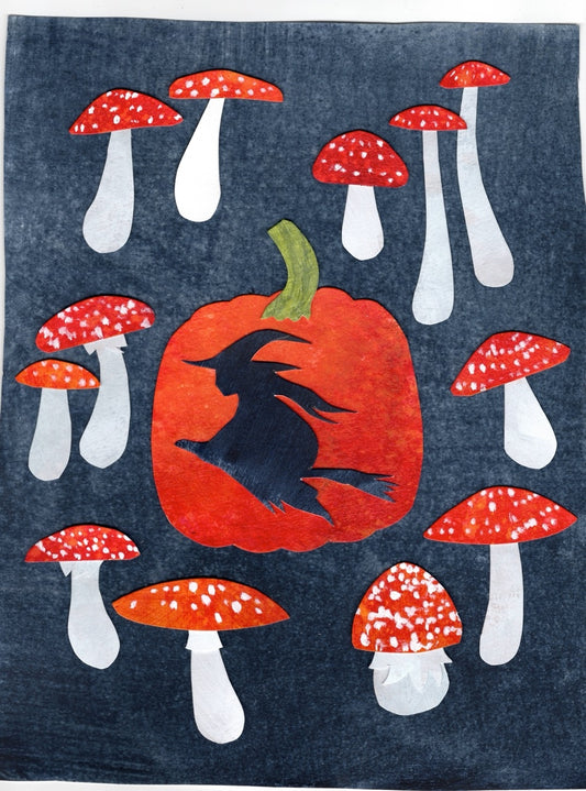 Witch, Pumpkin and Mushrooms