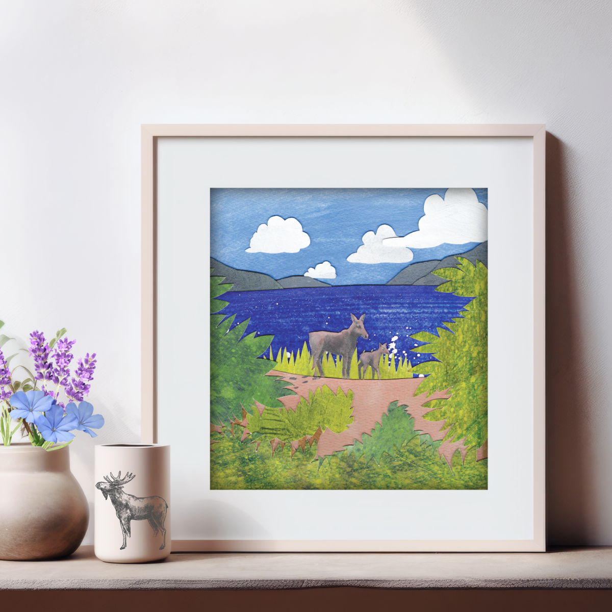 Moose Nursery Print - Woodland Animal Art, Framed