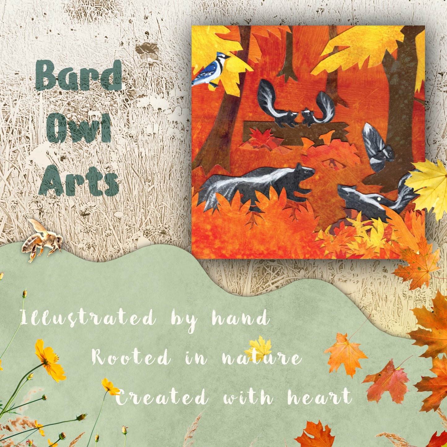 Skunk Nursery Print: Handmade Woodland Animals Art, USA Made, Framed Option