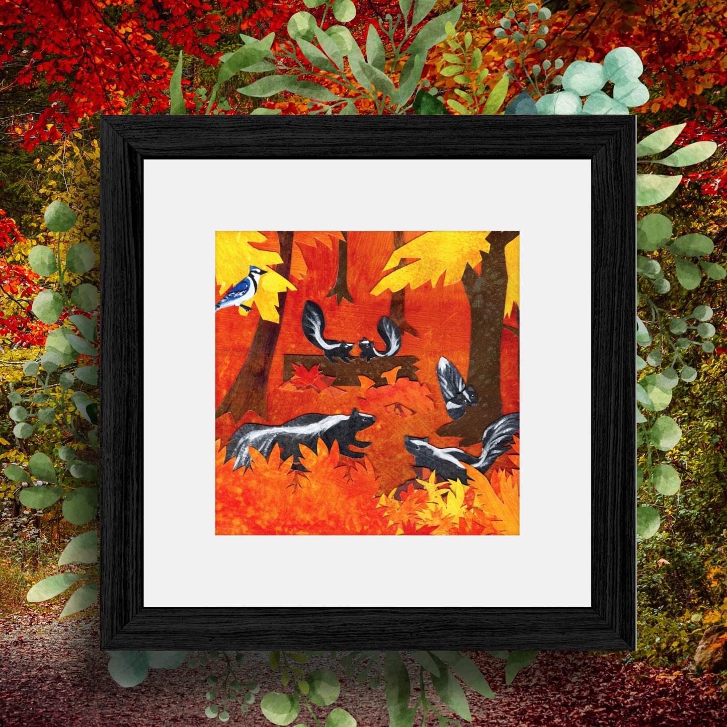 Skunk Nursery Print: Handmade Woodland Animals Art, USA Made, Framed Option