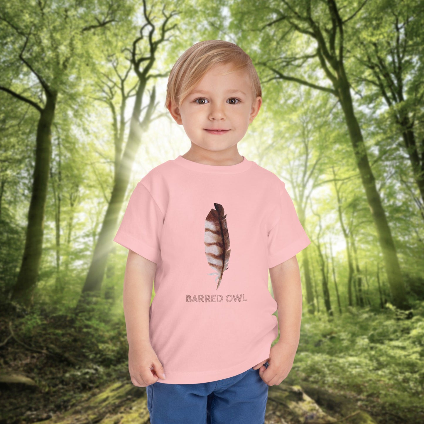 Toddler Tee with Owl Feather Design, Personalizable Text, Unisex Cotton Woodland T-Shirt