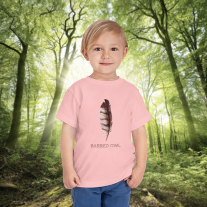 Toddler Tee with Owl Feather Design, Personalizable Text, Unisex Cotton Woodland T-Shirt