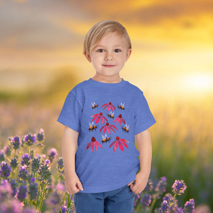 Toddler Tee — Bumblebees & Pink Coneflowers Hand Made Design