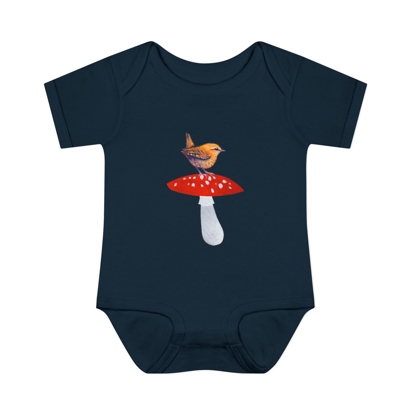 Bird on Red Toadstool Infant Bodysuit | Woodland Mushroom Baby