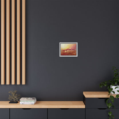 Sunset Meadow Horses Matte Canvas Framed Wall Art