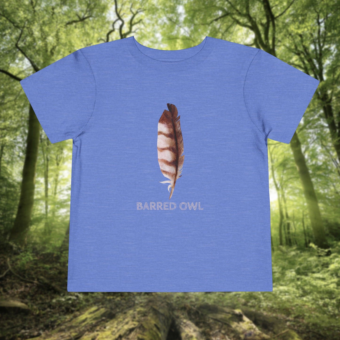 Toddler Tee with Owl Feather Design, Personalizable Text, Unisex Cotton Woodland T-Shirt