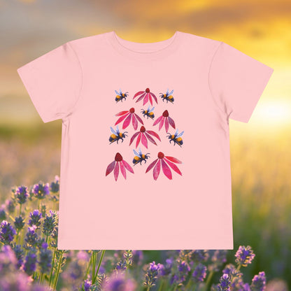 Toddler Tee — Bumblebees & Pink Coneflowers Hand Made Design