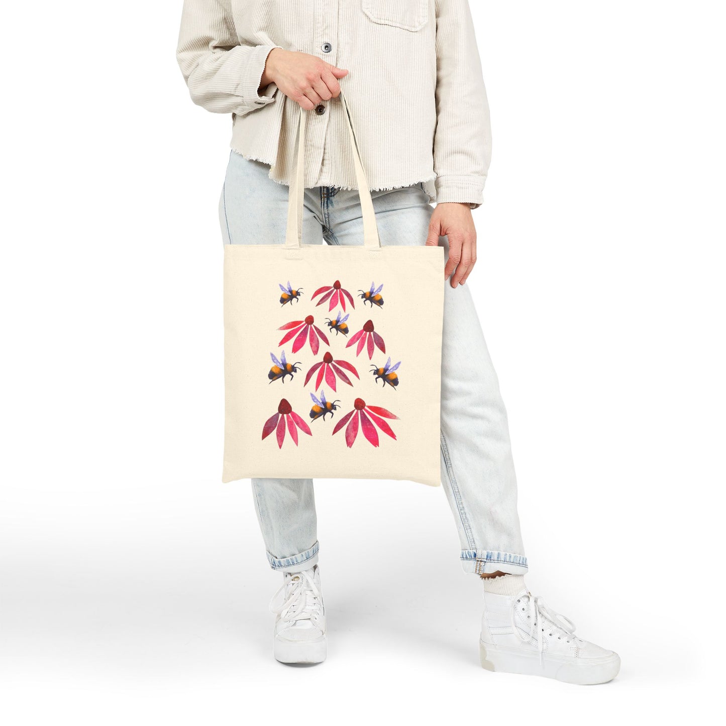 Bumblebees and Coneflowers Tote Bag | Floral Bee Canvas Shopper