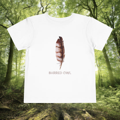 Toddler Tee with Owl Feather Design, Personalizable Text, Unisex Cotton Woodland T-Shirt