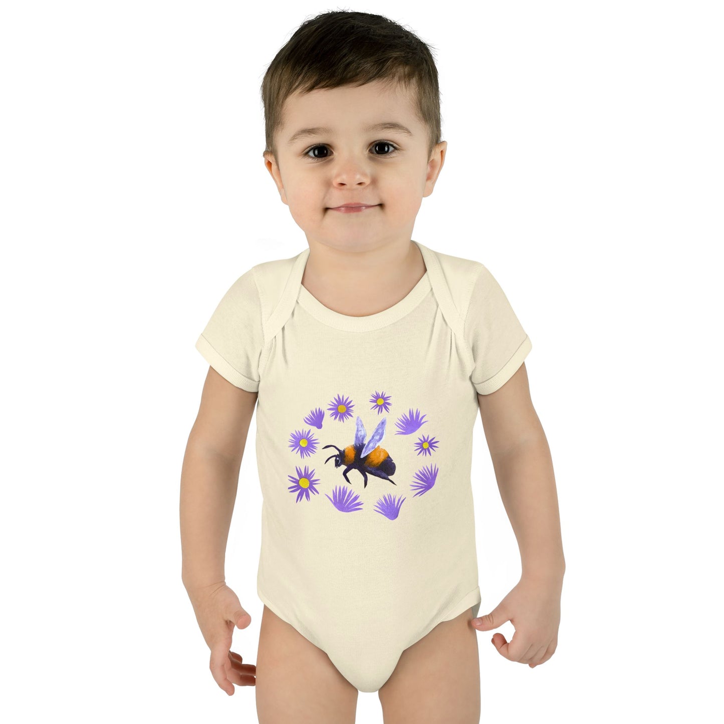 Bumblebee with Purple Aster Infant Bodysuit | Baby Onesie Cotton