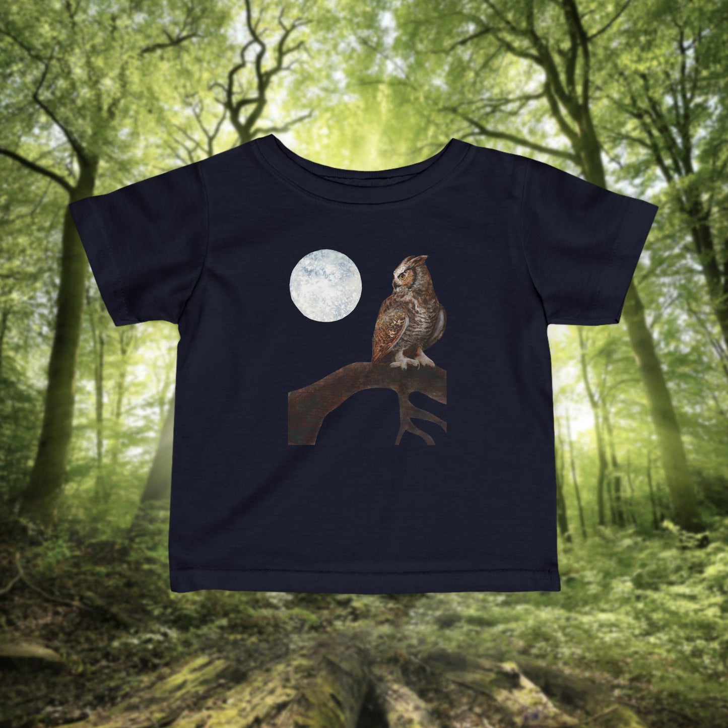 Moonlit Owl on Branch Infant Tee | Woodland Night Nursery Shirt