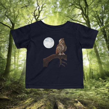 Moonlit Owl on Branch Infant Tee | Woodland Night Nursery Shirt
