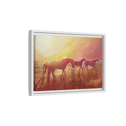 Sunset Meadow Horses Matte Canvas Framed Wall Art