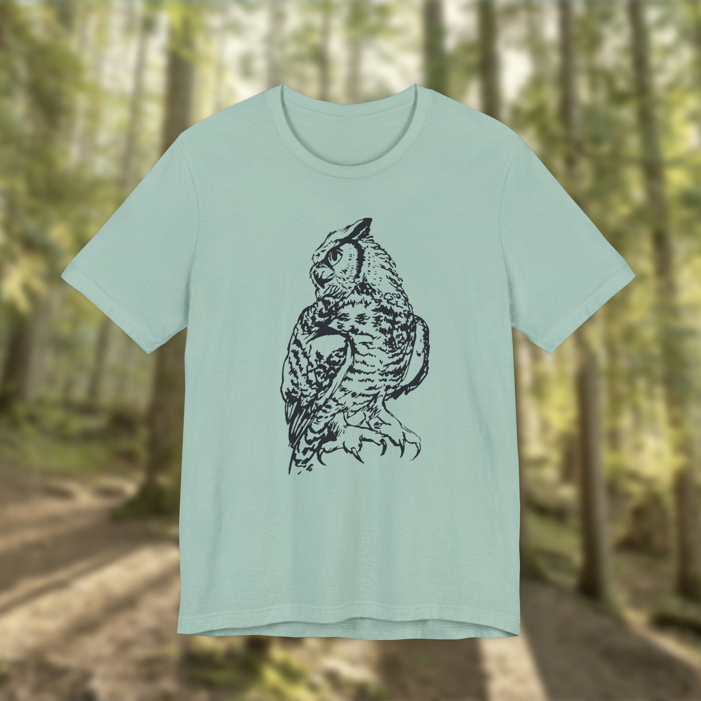 Personalizable Great Horned Owl illustration T-Shirt | Wildlife sketch tee