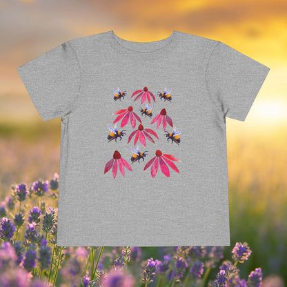 Toddler Tee — Bumblebees & Pink Coneflowers Hand Made Design