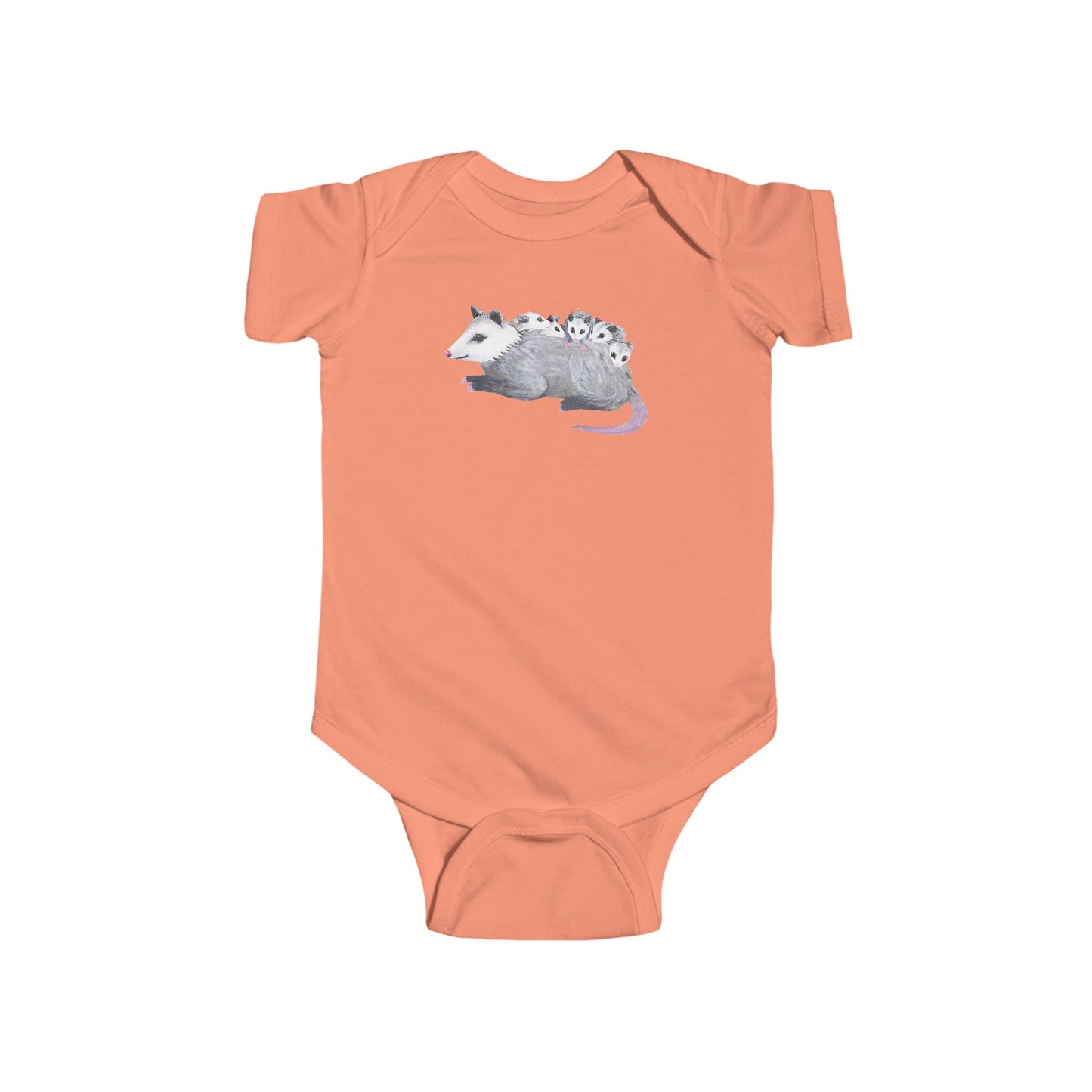 Opossum Mom with Babies Infant Bodysuit | Green, Army Green, and Peach Color Options