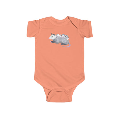 Opossum Mom with Babies Infant Bodysuit | Green, Army Green, and Peach Color Options