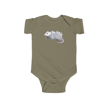 Opossum Mom with Babies Infant Bodysuit | Green, Army Green, and Peach Color Options