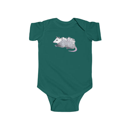 Opossum Mom with Babies Infant Bodysuit | Green, Army Green, and Peach Color Options