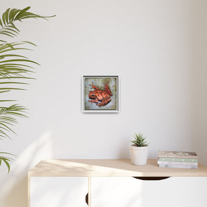 Framed Matte Canvas Print: Frog Art Print