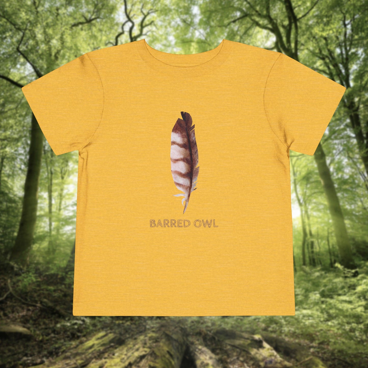 Toddler Tee with Owl Feather Design, Personalizable Text, Unisex Cotton Woodland T-Shirt
