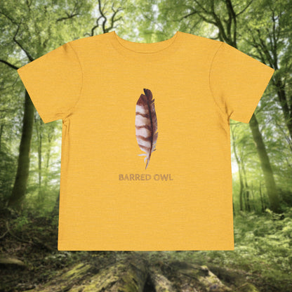 Toddler Tee with Owl Feather Design, Personalizable Text, Unisex Cotton Woodland T-Shirt