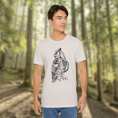Personalizable Great Horned Owl illustration T-Shirt | Wildlife sketch tee