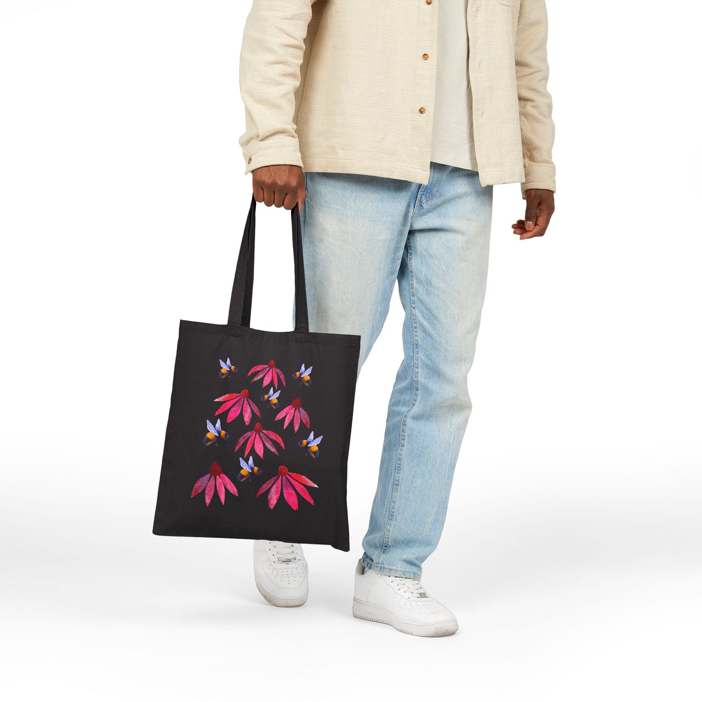 Bumblebees and Coneflowers Tote Bag | Floral Bee Canvas Shopper