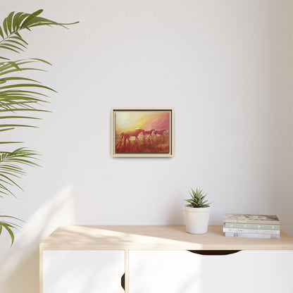 Sunset Meadow Horses Matte Canvas Framed Wall Art