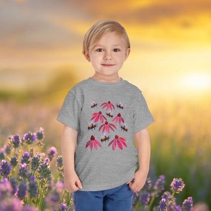 Toddler Tee — Bumblebees & Pink Coneflowers Hand Made Design