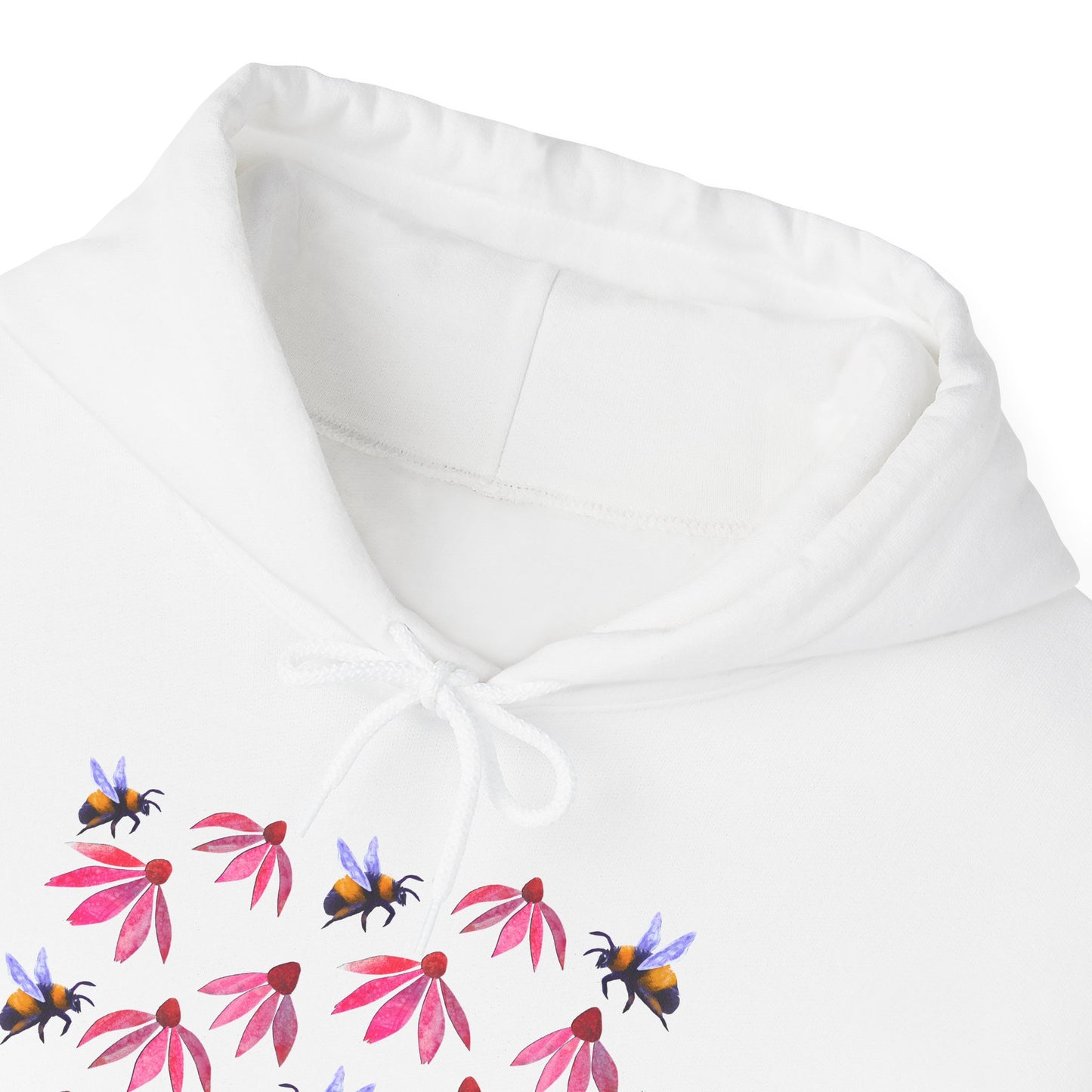 Pink Coneflower and Bees Hoodie | Floral Nature Pattern