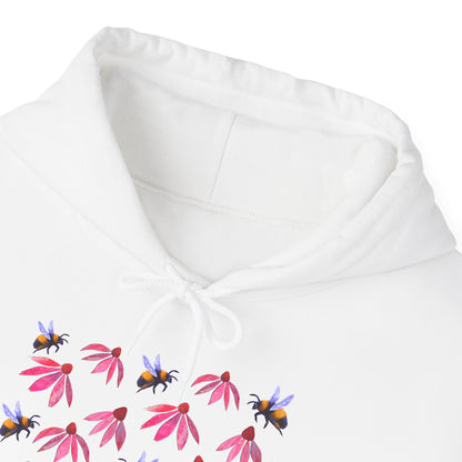 Pink Coneflower and Bees Hoodie | Floral Nature Pattern