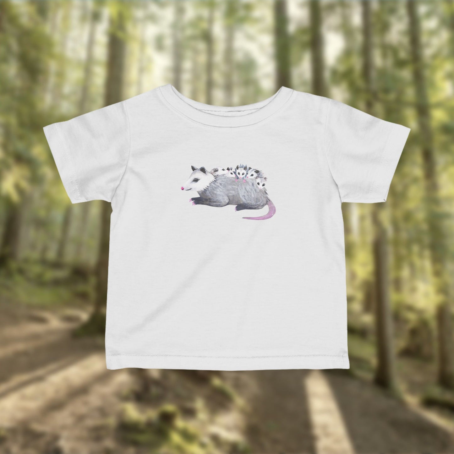 Possum Mom and Babies Illustration Infant Tee | Cute Baby Cotton Tee Shirt