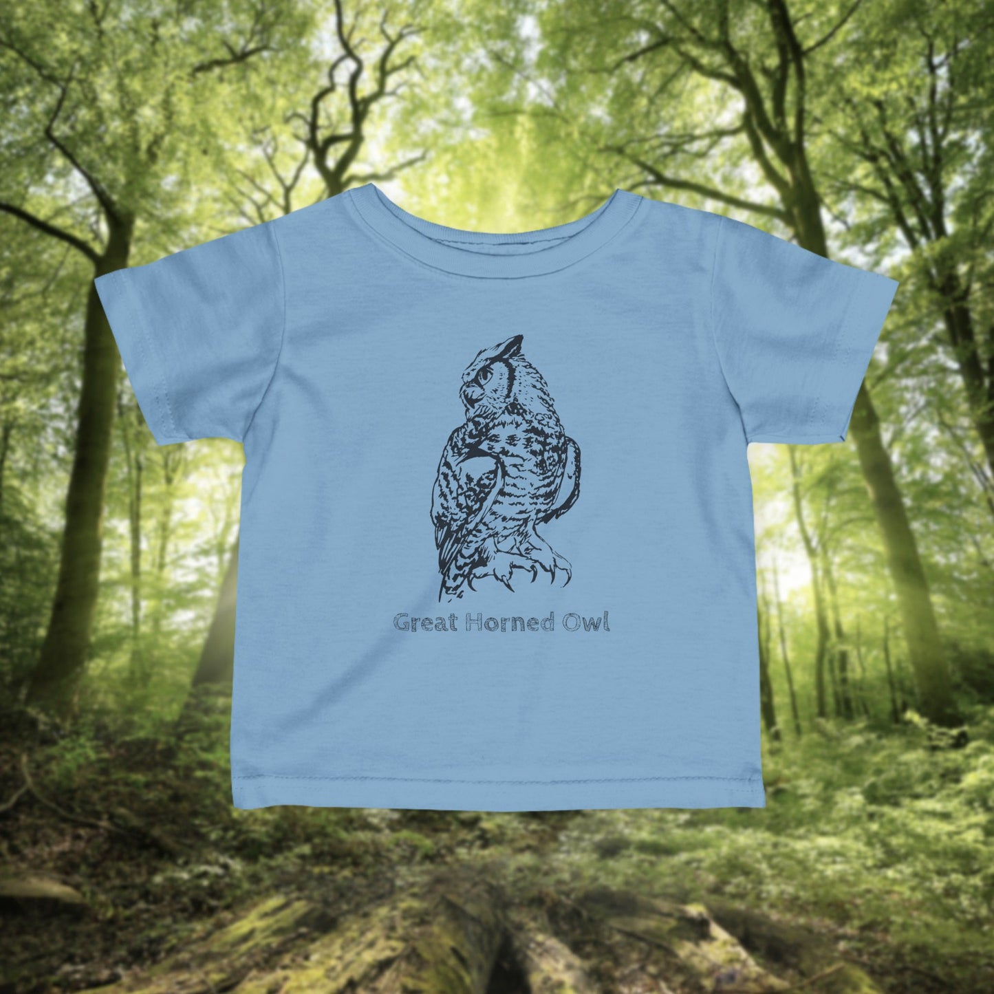 Owl Illustration on Woodland Infant Tee, Unisex Cotton Newborn and Toddler Short Sleeve Top