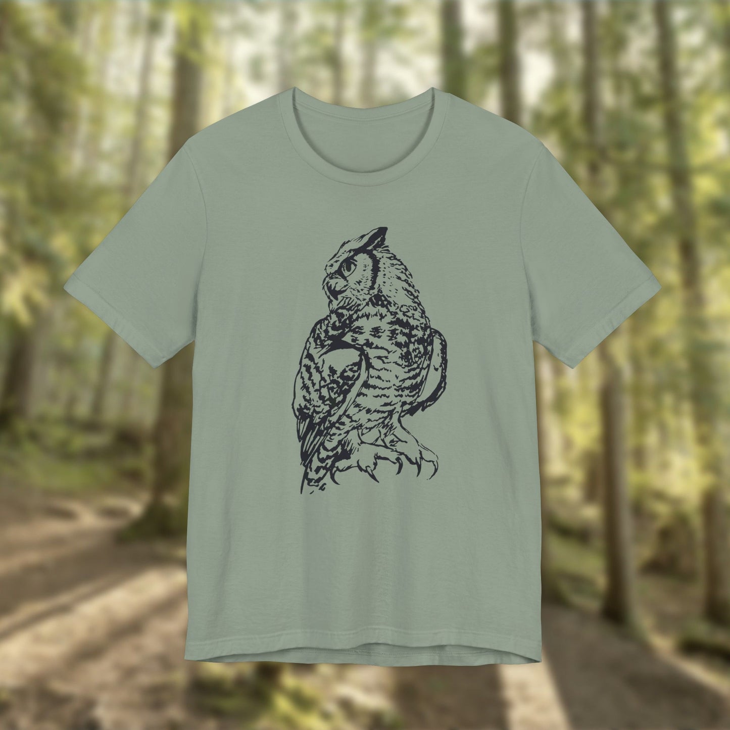 Personalizable Great Horned Owl illustration T-Shirt | Wildlife sketch tee