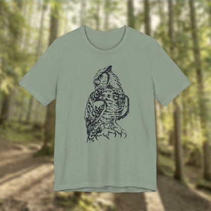 Personalizable Great Horned Owl illustration T-Shirt | Wildlife sketch tee