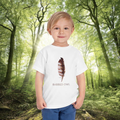Toddler Tee with Owl Feather Design, Personalizable Text, Unisex Cotton Woodland T-Shirt