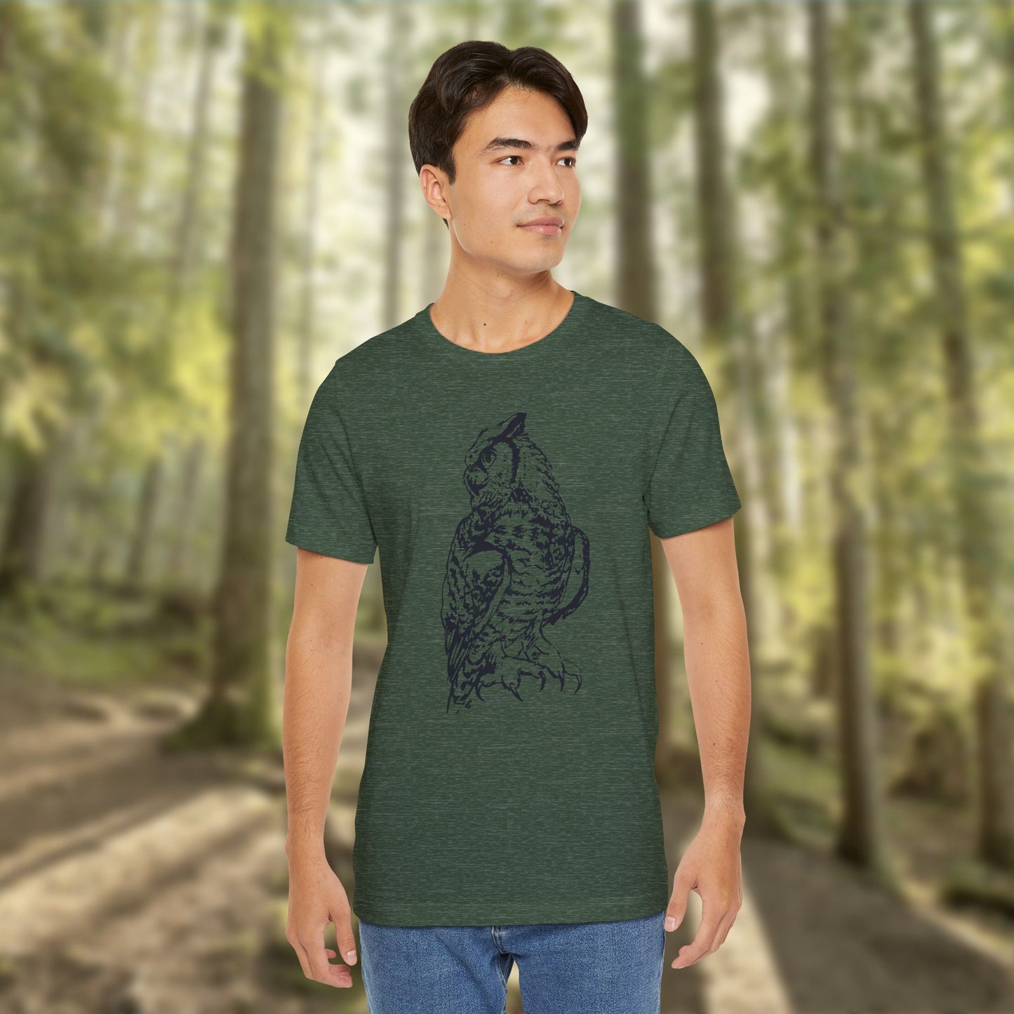 Personalizable Great Horned Owl illustration T-Shirt | Wildlife sketch tee