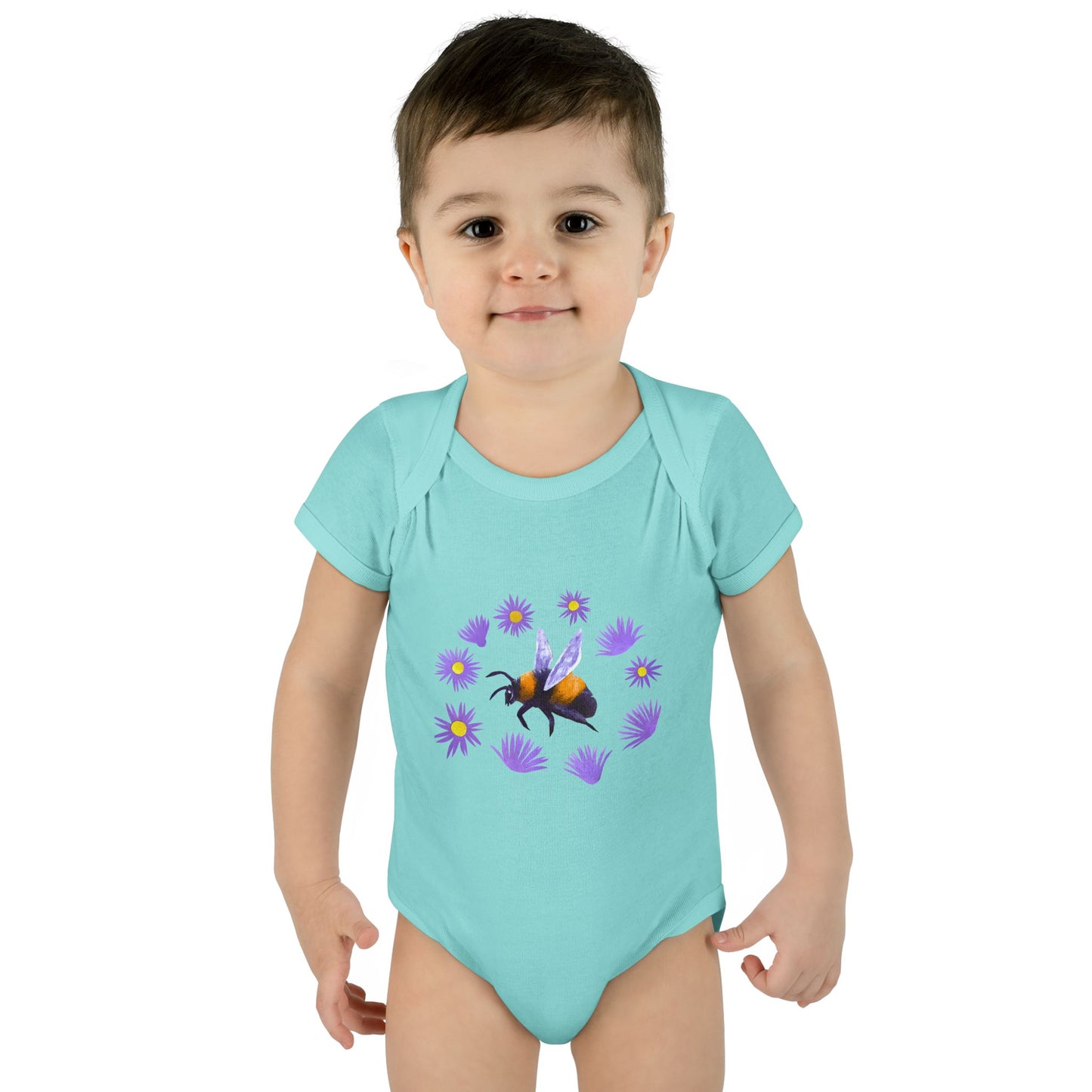 Bumblebee with Purple Aster Infant Bodysuit | Baby Onesie Cotton