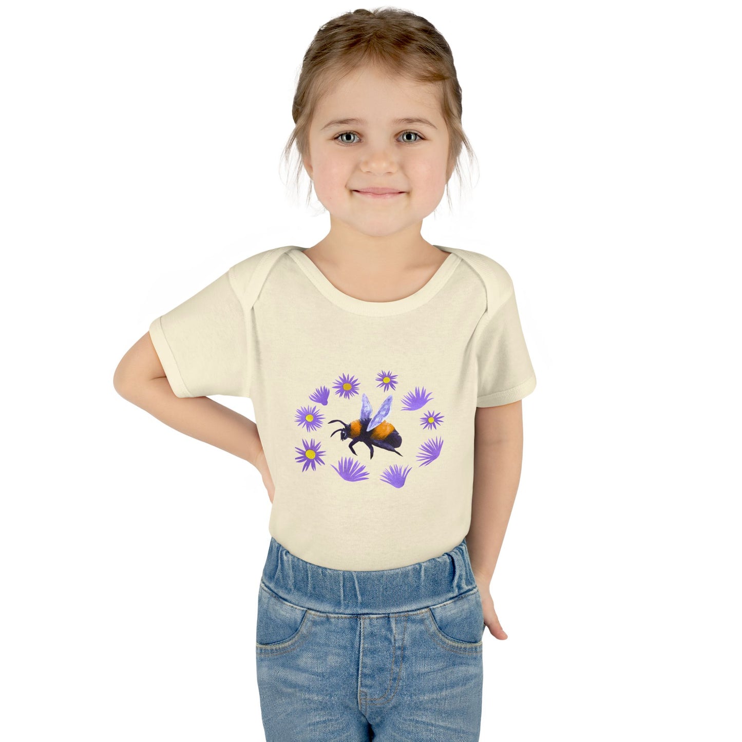 Bumblebee with Purple Aster Infant Bodysuit | Baby Onesie Cotton