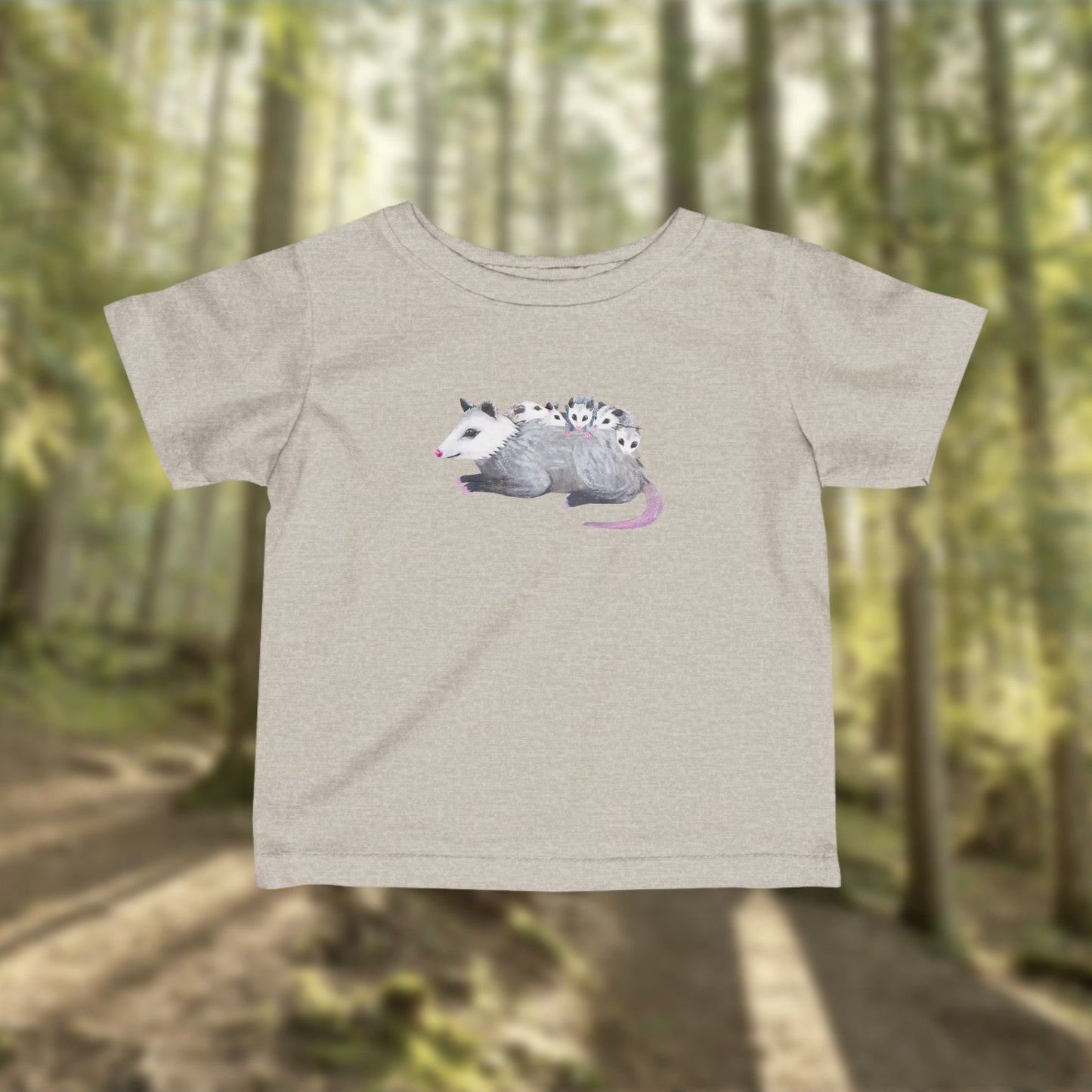 Possum Mom and Babies Illustration Infant Tee | Cute Baby Cotton Tee Shirt