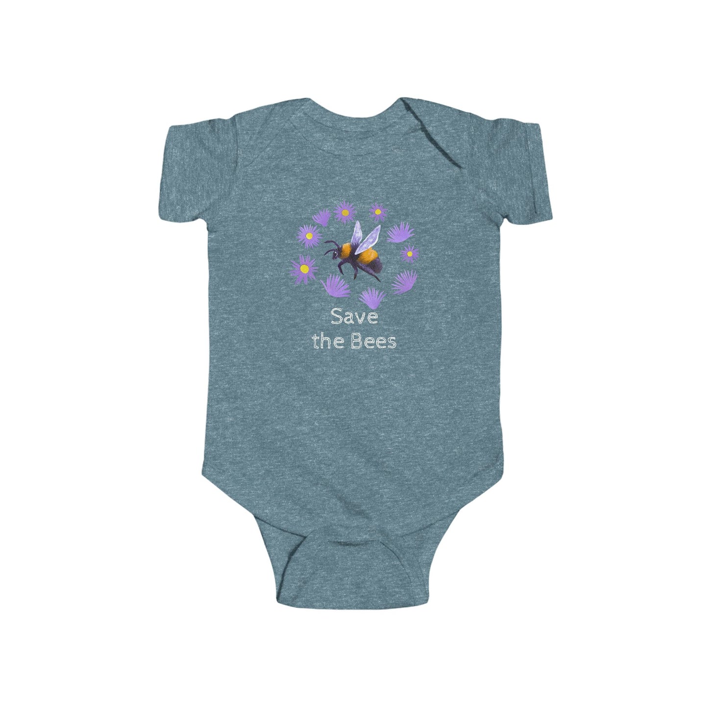 Bumblebee and Purple Flowers Infant Bodysuit | Customize Text: Baby Bee Floral Onesie