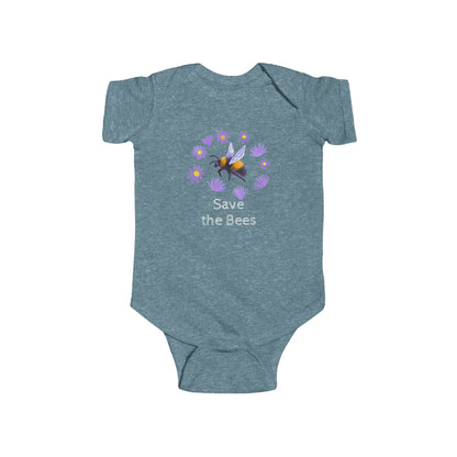 Bumblebee and Purple Flowers Infant Bodysuit | Customize Text: Baby Bee Floral Onesie