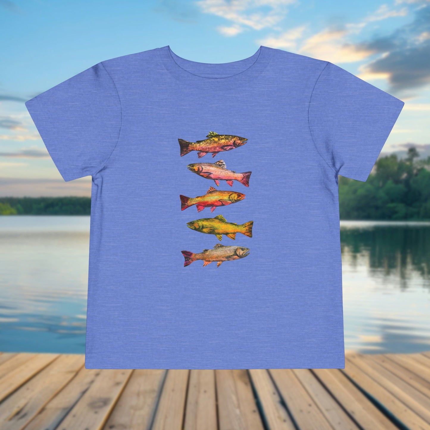 Colorful Trout Toddler Short Sleeve Tee | Fishing Theme Cotton Shirt Personalized